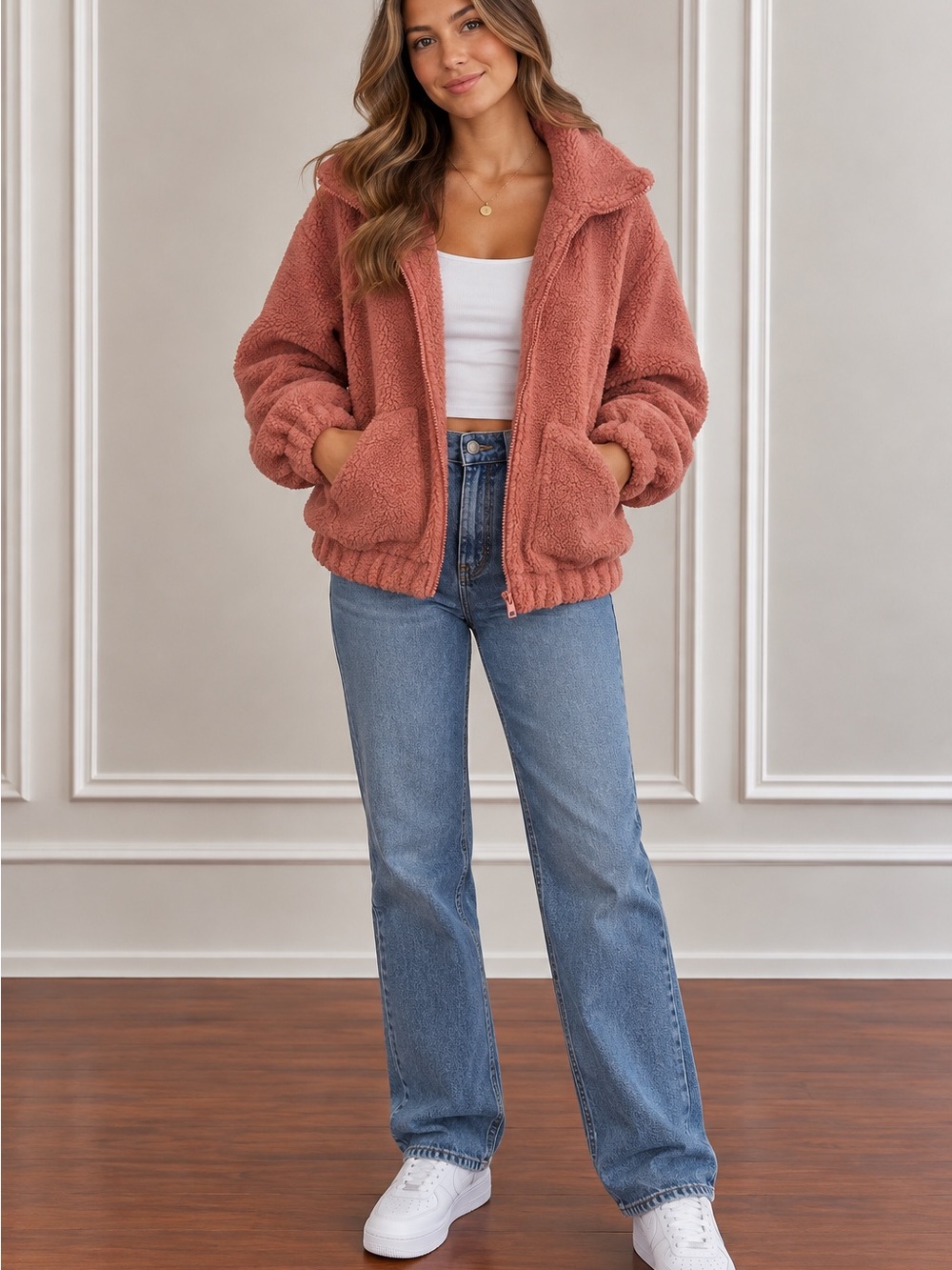 Joe Fresh Coral Pink Teddy Sherpa Jacket size small